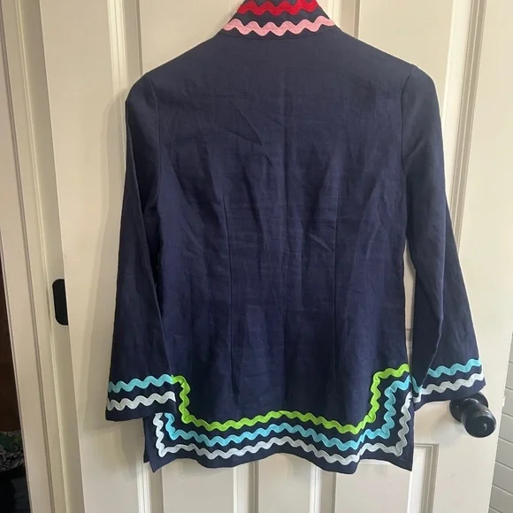 Like new linen Sail to Sable Navy Tunic with Colorful Ric Rac detailing. Size XS - Picture 8 of 12
